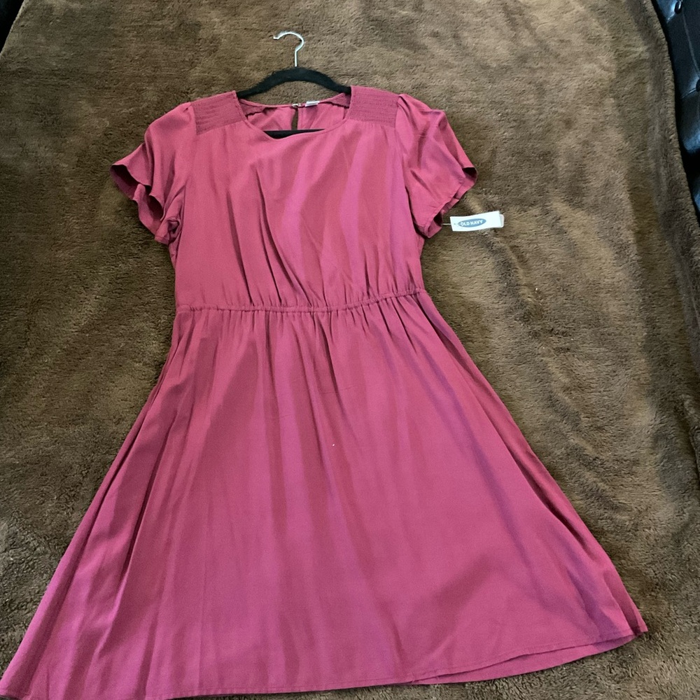 Old Navy Pink A-Line Midi Dress with Flutter Sleeves